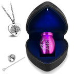 Small Purple Heart Urn for Ashes Keepsake with Light - Memorial Urn Set with Necklace, Funnel, Case