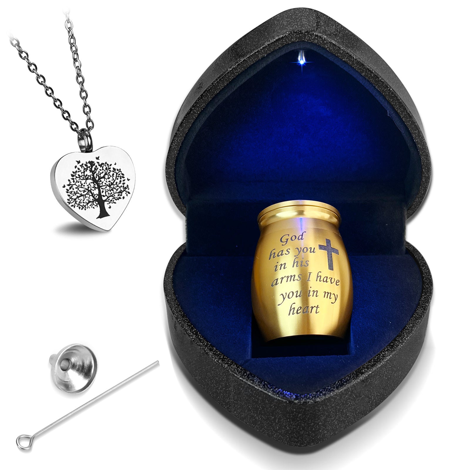 Small Purple Heart Urn for Ashes Keepsake with Light - Memorial Urn Set with Necklace, Funnel, Case