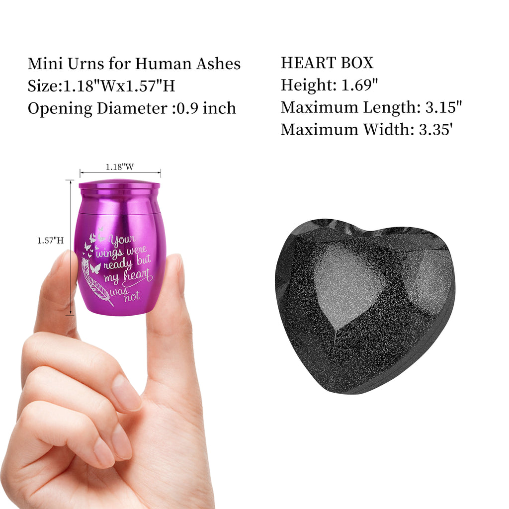 Small Purple Heart Urn for Ashes Keepsake with Light - Memorial Urn Set with Necklace, Funnel, Case